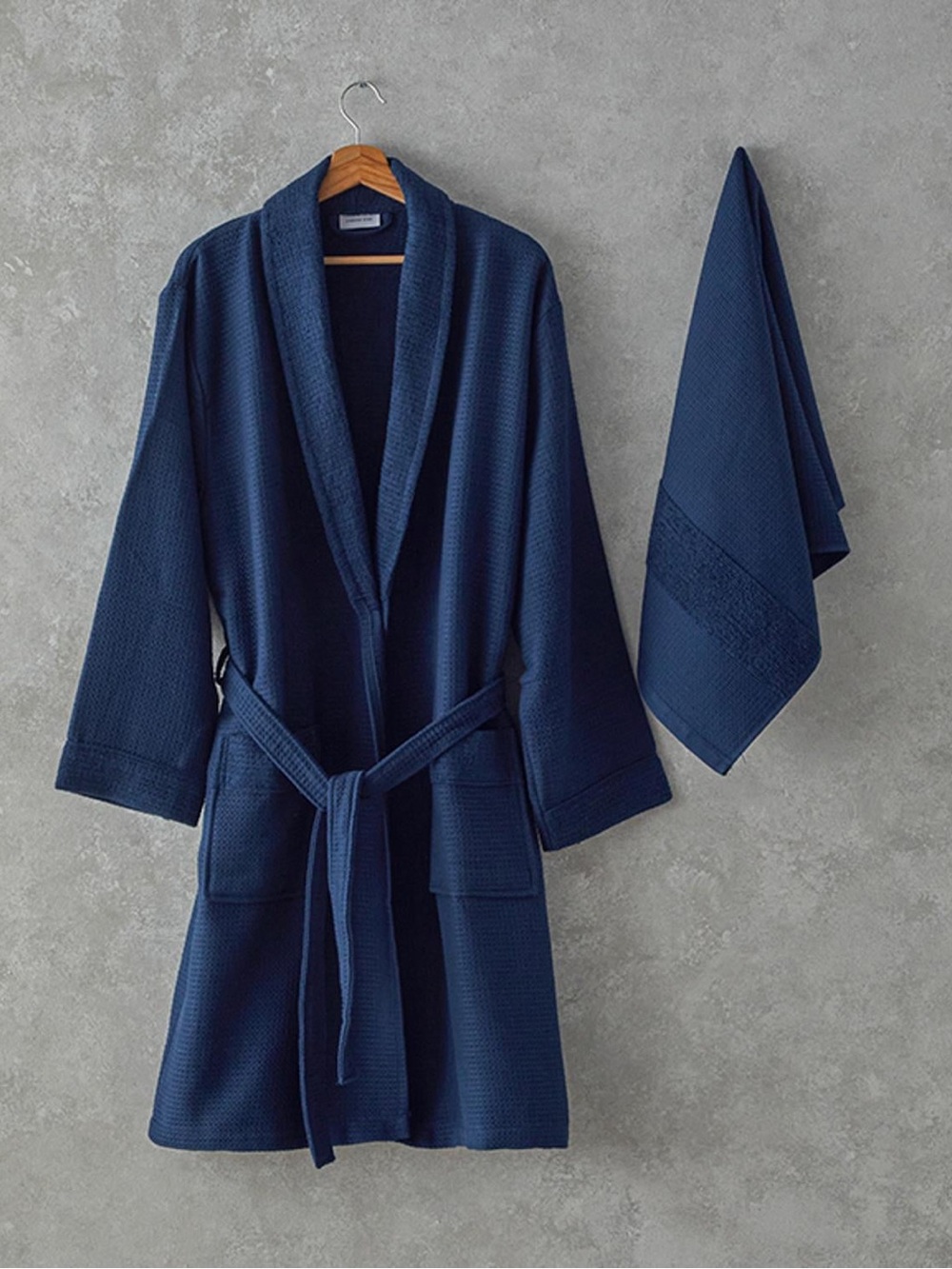 English Home Como Microcotton Bathrobe Set L-XL Dark Blue